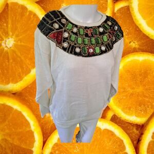 Vintage Victoria Harbour Knit Sweater with Colorful Gemstone Collar Size Medium‎